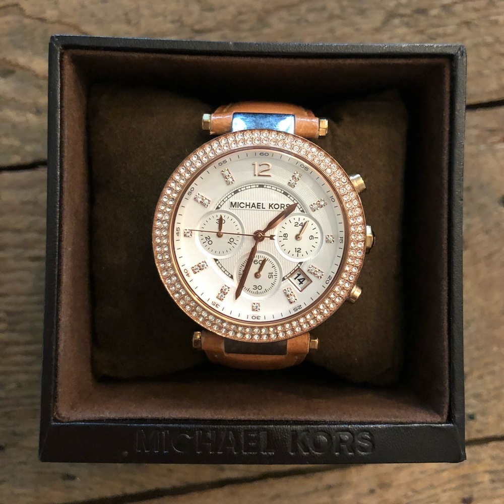 Michael Kors Rose Gold & Tan Watch